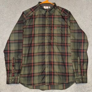 Fjallraven Fjallglim Shirt Men’s L Green Plaid Long Sleeve Button Up Outdoor Zip